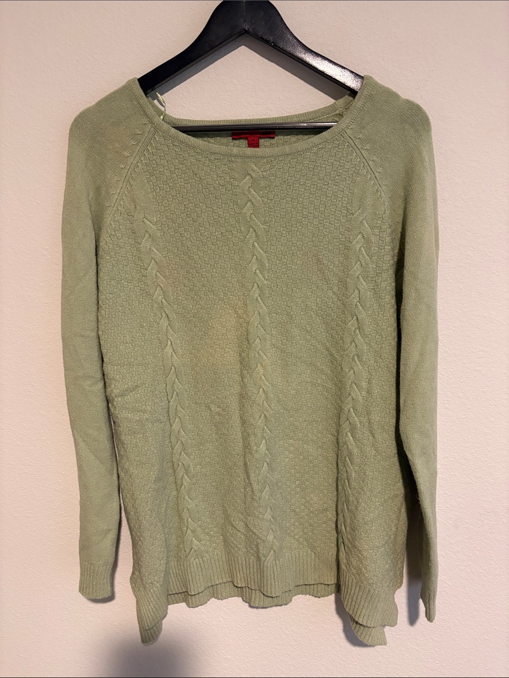 Red Light Green Cable Knit Scoop Neck Sweater